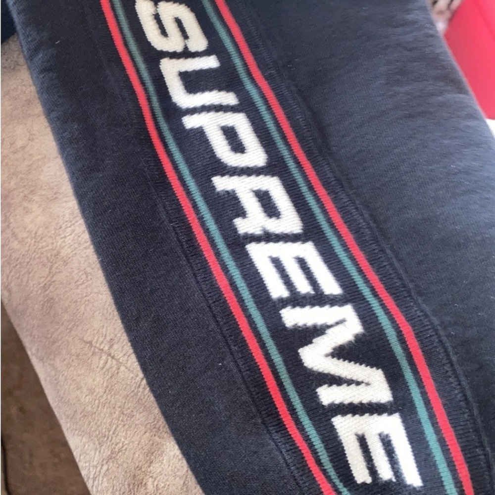 Supreme Black Hoodie Sleeve Logo Stripe Large Streetwear Pullover - Picture 8 of 12